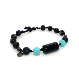 OBSIDIAN BRACELET WITH TURQUOISE, VOLCANIC STONE AND ONYX