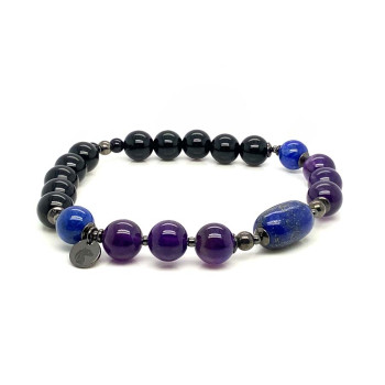 CYLINDRICAL LAPIS BRACELET WITH AMETHYST AND ONYX