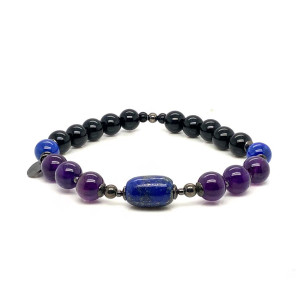 CYLINDRICAL LAPIS BRACELET WITH AMETHYST AND ONYX
