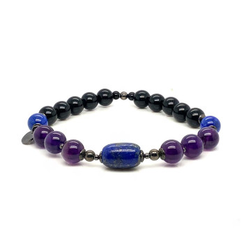 CYLINDRICAL LAPIS BRACELET WITH AMETHYST AND ONYX