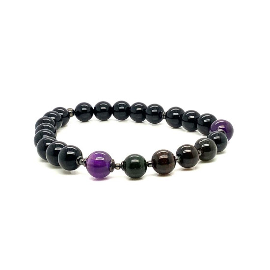 MULTICOLOR TOURMALINE BRACELET WITH AMETHYST AND ONYX 