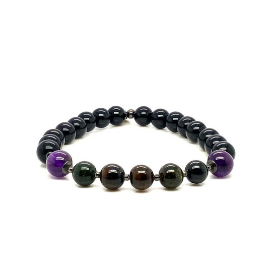 MULTICOLOR TOURMALINE BRACELET WITH AMETHYST AND ONYX 