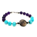 BLACK HORSE BRACELET WITH AMAZONITE AND AMETHYST