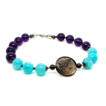BLACK HORSE BRACELET WITH AMAZONITE AND AMETHYST