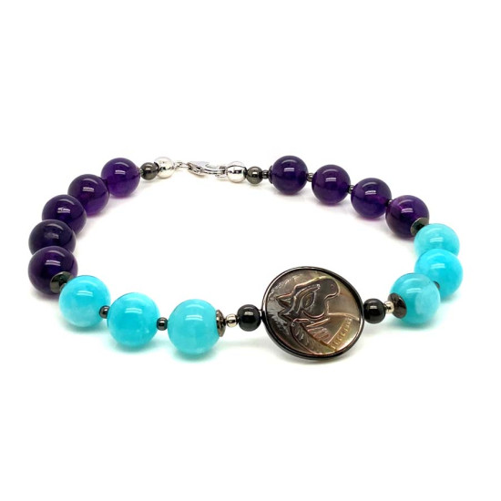 BLACK HORSE BRACELET WITH AMAZONITE AND AMETHYST