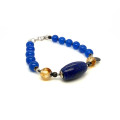 CYLINDRICAL LAPIS BRACELET WITH CITRINE AND BLUE AGATE