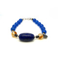 CYLINDRICAL LAPIS BRACELET WITH CITRINE AND BLUE AGATE