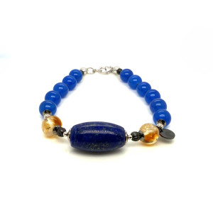 CYLINDRICAL LAPIS BRACELET WITH CITRINE AND BLUE AGATE