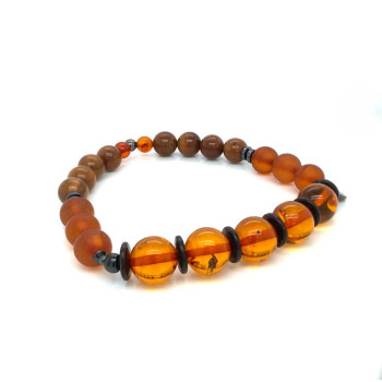 AMBER BRACELET WITH HEMATITE,AND COKE WOOD
