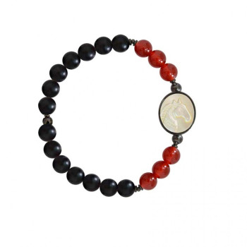 horse shell bracelet with onyx and red agate