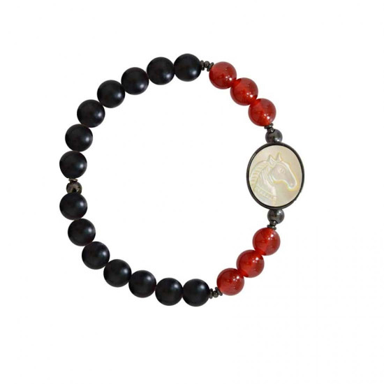 horse shell bracelet with onyx and red agate