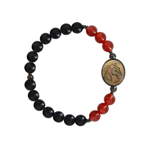 horse shell bracelet with onyx and red agate