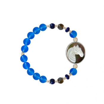 Horse seashell bracelet with blue agate, lapis and Aphrodite stone