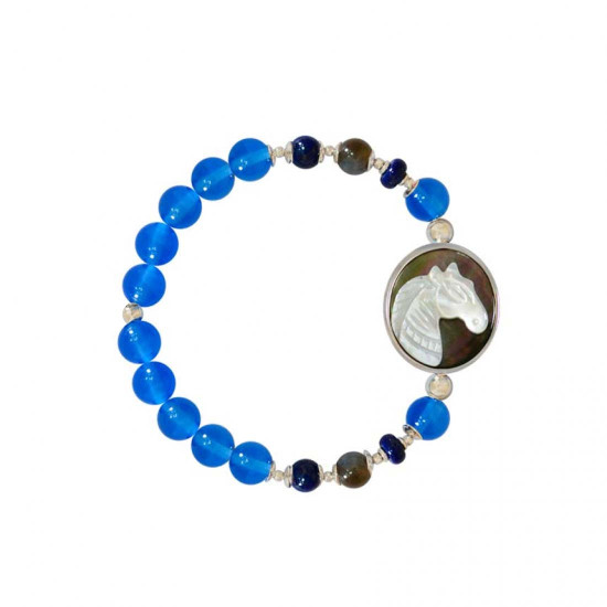 Horse seashell bracelet with blue agate, lapis and Aphrodite stone