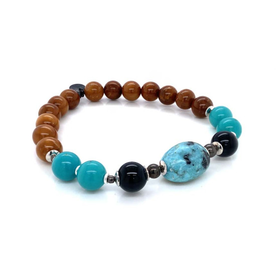 Opal men's bracelet with onyx, turquoise and coke