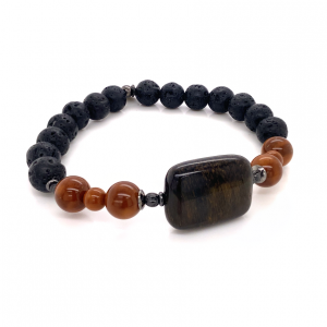 tiger eye bracelet with coke wood and volcanic stone 