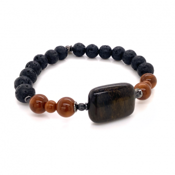 tiger eye bracelet with coke wood and volcanic stone 