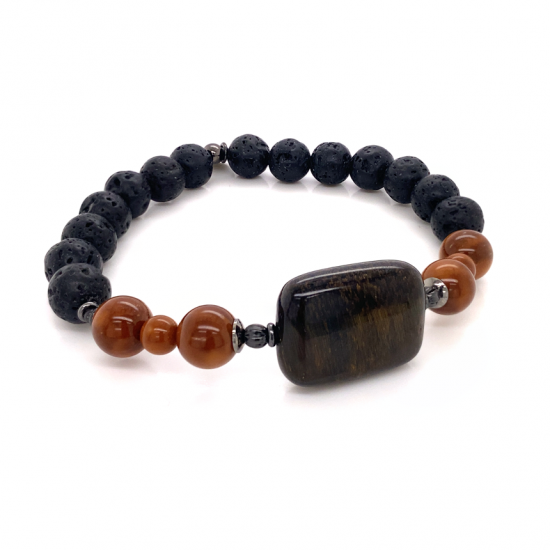 tiger eye bracelet with coke wood and volcanic stone 