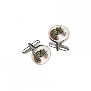 SILVER CUFFLINKS WITH A HORSE SHELL IN TWO COLORS WITH A SILVER FRAME