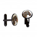 SILVER Cufflinks with a horse shell in two colors with a black frame