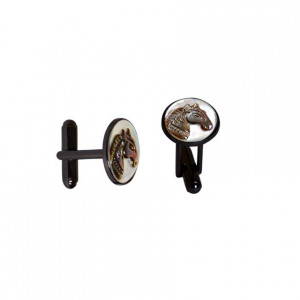 SILVER Cufflinks with a horse shell in two colors with a black frame