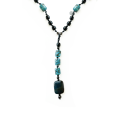 Turquoise men necklace with blue tiger-eye , volcanic stone and black coke wood 