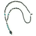 Turquoise men necklace with blue tiger-eye , volcanic stone and black coke wood 