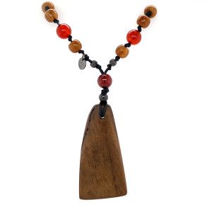 Halolite necklace with red agate and coke wood
