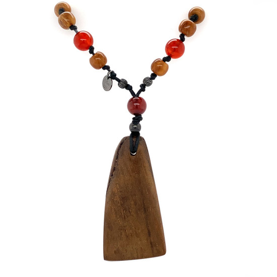 Halolite necklace with red agate and coke wood