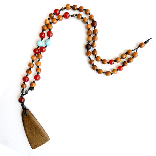 Halolite necklace with red agate and coke wood