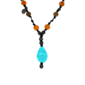 Turquoise necklace with Amber and oud wood 