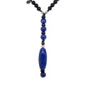 STRING CHAIN WITH LAPIS , KYANITE , BLUE AGATE , BLACE AGATE AND COKE WOOD 