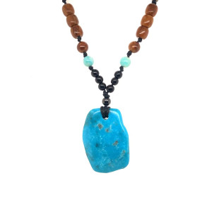 SILVER PLATED TURQUOISE NECKLACE WITH AMAZONITE , ONYX AND COKE WOOD