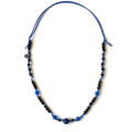 KYANITE THREAD NECKLACE WITH BLUE AGATE BLACK COKE WOOD