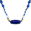 LAPIS THREAD NECKLACE WITH BLUE AGATE AND MOON STONE 