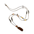 OUD WOOD THREAD NECKLACE WITH AMBER AND ONYX