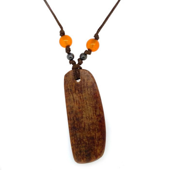 OUD WOOD THREAD NECKLACE WITH AMBER AND ONYX