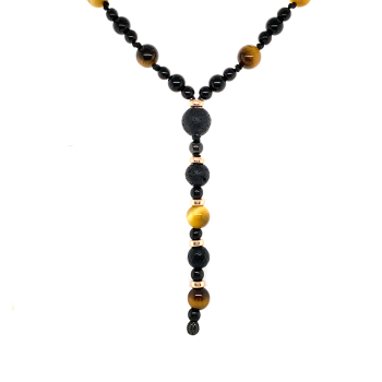 TIGER-EYE NECKLACE WITH ONYX AND VOLANIC STONE 