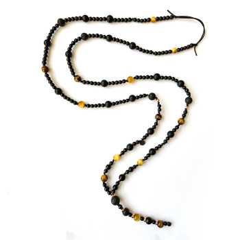 TIGER-EYE NECKLACE WITH ONYX AND VOLANIC STONE 