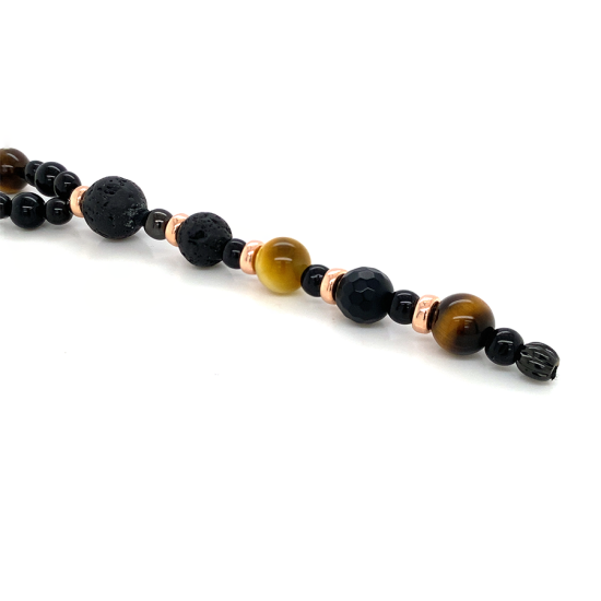 TIGER-EYE NECKLACE WITH ONYX AND VOLANIC STONE 