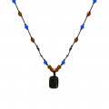 String chain with blue tiger, blue agate and coke wood