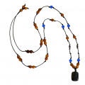 String chain with blue tiger, blue agate and coke wood