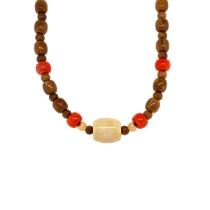 beige coral necklace with red coral and coke wood 