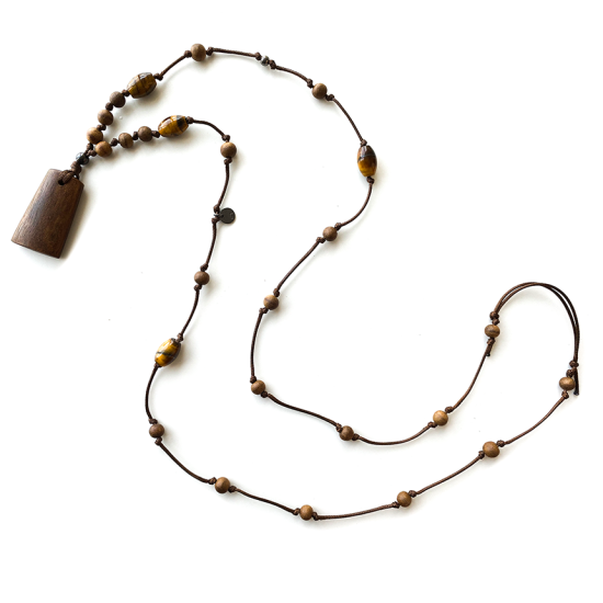OUD WOOD MEN NECKLACE WITH TIGER EYE