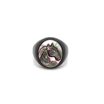 black silver sea-shell horse ring crated in deferent colors
