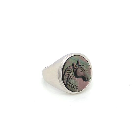 black silver sea-shell horse ring crated in deferent colors black silver sea-shell horse ring crated in deferent colors