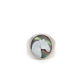 White silver sea-shell horse ring on black seashell crated in deferent colors White silver sea-shell horse ring on black seashell crated in deferent colors