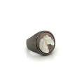 White silver sea-shell horse ring on black seashell crated in deferent colors White silver sea-shell horse ring on black seashell crated in deferent colors