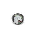 White silver sea-shell horse ring on black seashell crated in deferent colors White silver sea-shell horse ring on black seashell crated in deferent colors