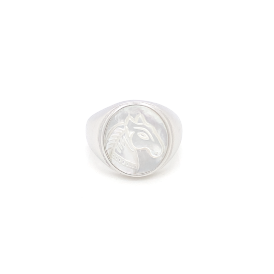 white sea-shell silver horse ring crated in deferent colors white sea-shell silver horse ring crated in deferent colors